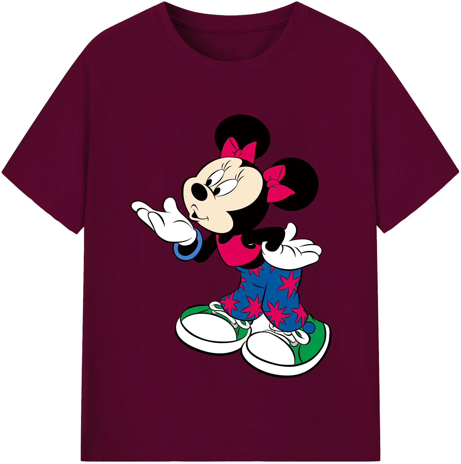 （画像用） ミッキーマウス Mickey Mouse レディースカジュアルプリントTシャツ（綿100％）